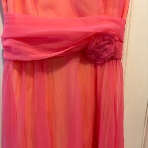 Vintage Miss Elliette Peachy Coral Pleated Accordion Chiffon Maxi Dress